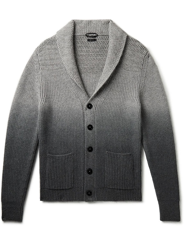 Photo: TOM FORD - Shawl-Collar Degradé Wool-Blend Cardigan - Gray