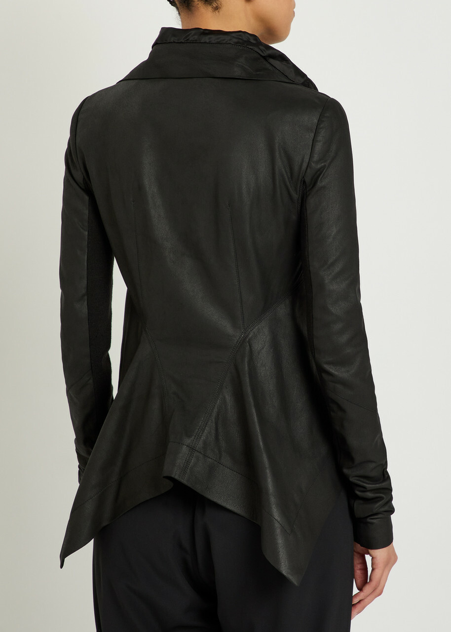 Rick Owens Naska Asymmetric Leather Jacket Black