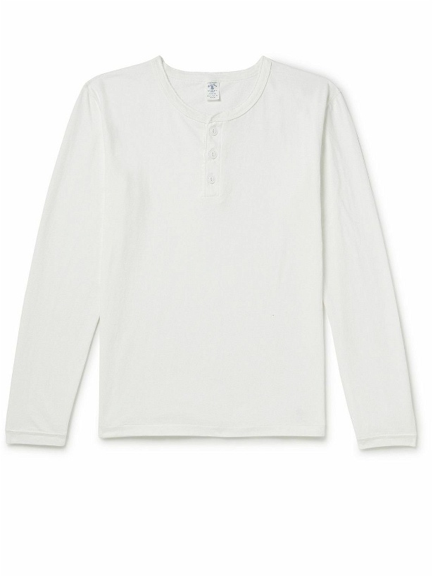 Photo: Velva Sheen - Slim-Fit Mélange Cotton-Blend Henley T-Shirt - White
