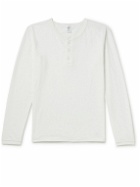 Velva Sheen - Slim-Fit Mélange Cotton-Blend Henley T-Shirt - White