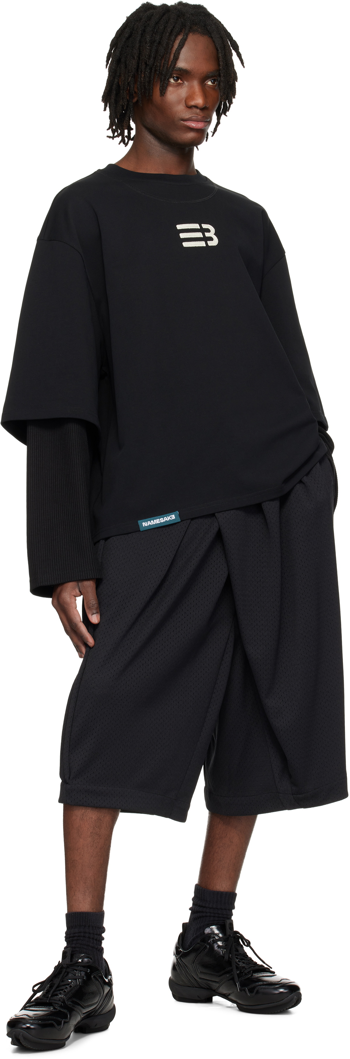 NAMESAKE Black Mayo Oversized Globe Double Sleeve T-shirt