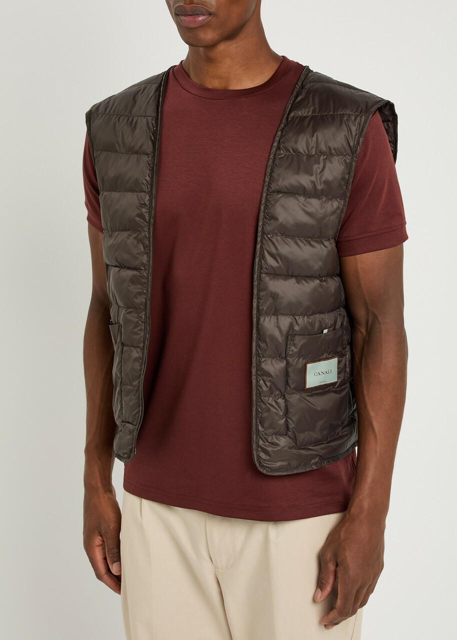 Canali Quilted Suede Bomber Jacket Brown