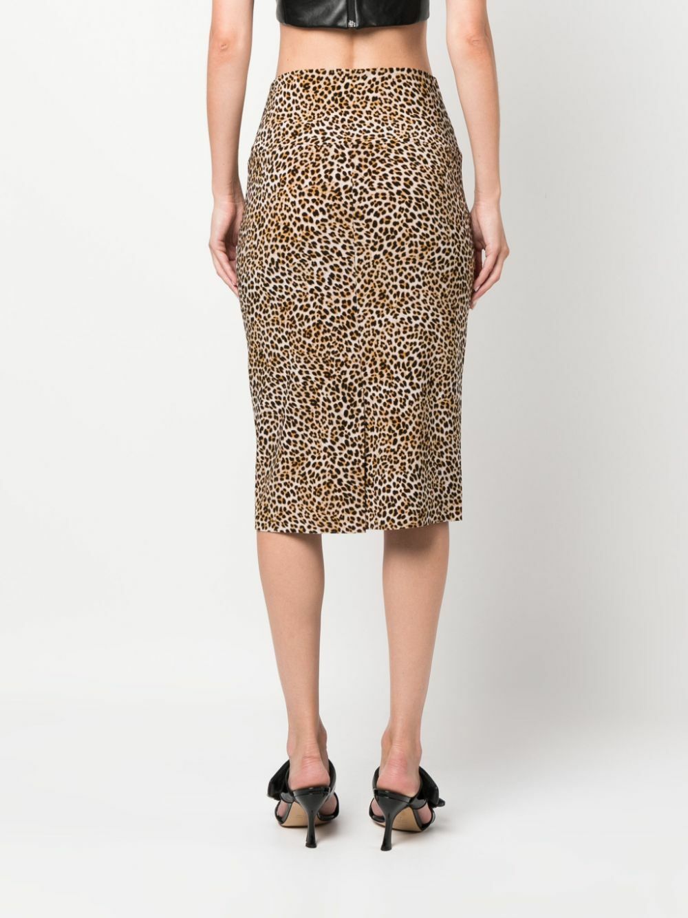 NORMA KAMALI Leopard Print Midi Pencil Skirt Norma Kamali