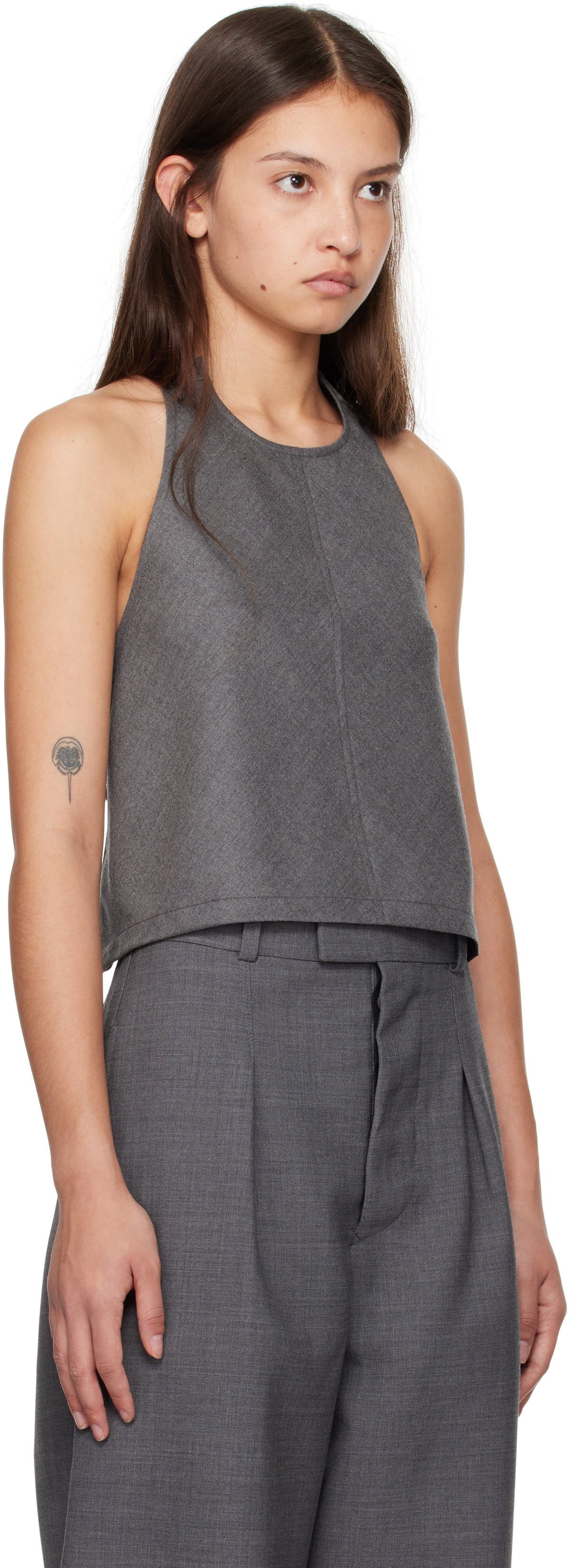 WARDROBE.NYC Gray Backless Halter Tank Top