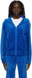 adidas Originals Blue Jeremy Scott Edition Velour Zip-Up Hoodie