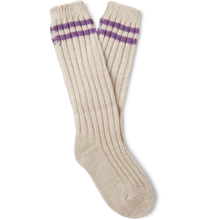 Photo: The Elder Statesman - Yosemite Ribbed Striped Cashmere Socks - Neutrals