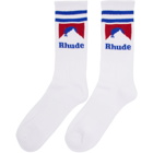 Rhude White and Blue Mountain Logo Socks