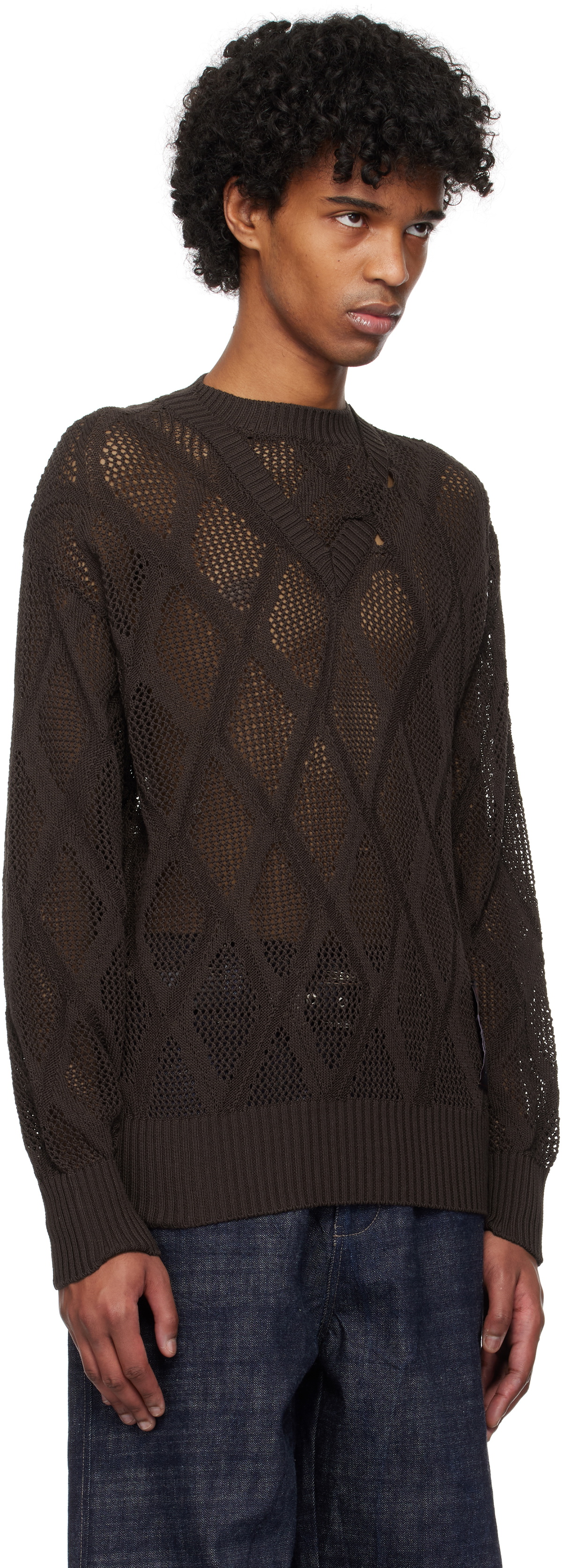 NULLUS Brown Deconstructed Logenze Knitted Sweater