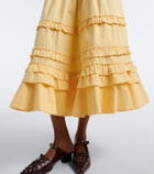 Ganni Ruffled shirred tiered cotton-blend midi skirt
