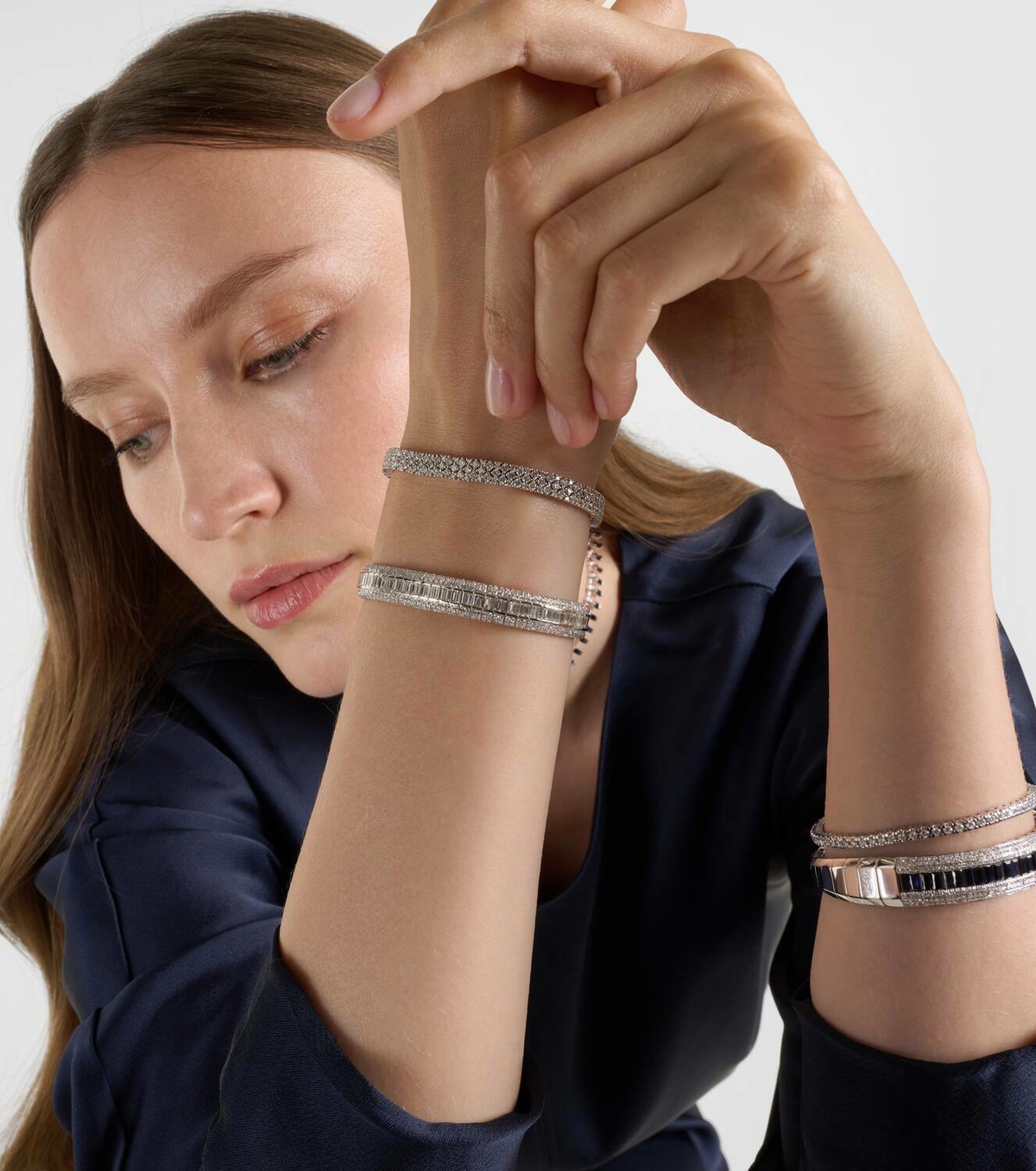 Shay Jewelry Diamond Mesh Stretch 18kt white gold bracelet with diamonds