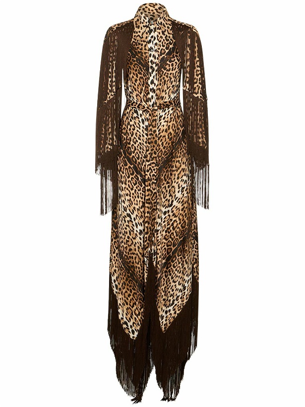 Photo: ROBERTO CAVALLI Jaguar Print Satin Fringed Long Dress