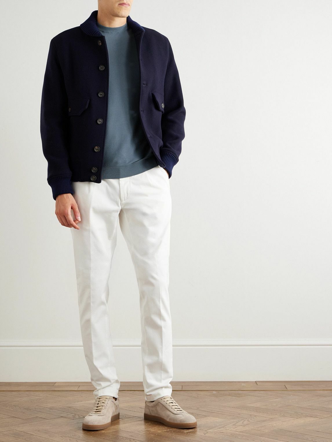 Eleventy - Slim-Fit Ribbed Cotton T-Shirt - Blue
