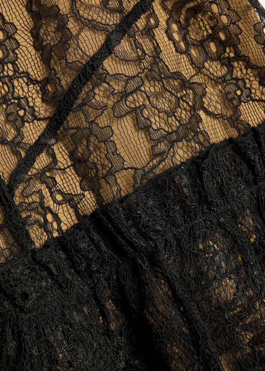 DE LA Vali Nephele Ruffled Lace Mini Dress Black