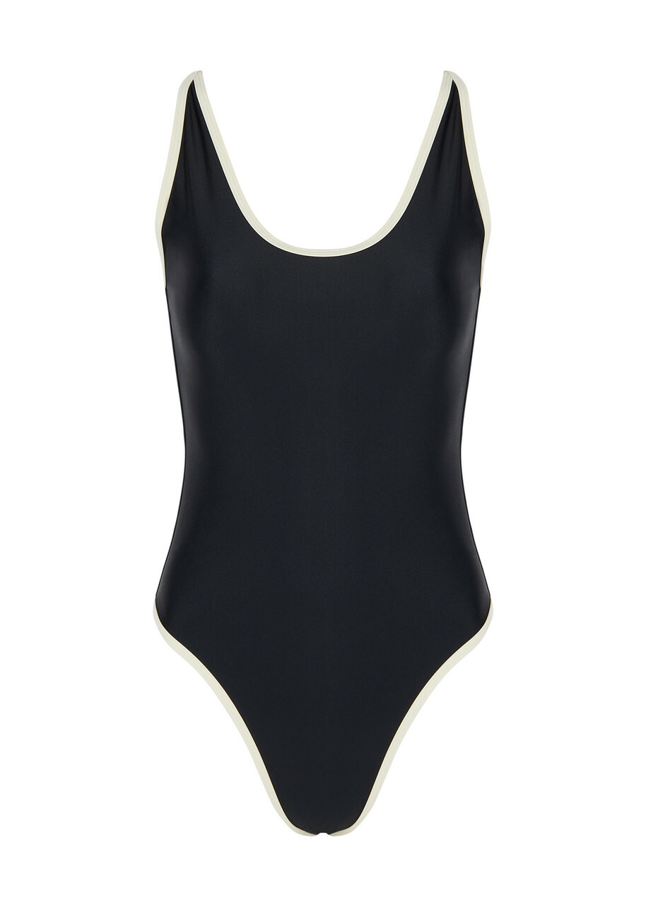 Solaqua Swim II Piped-trim Swimsuit Black