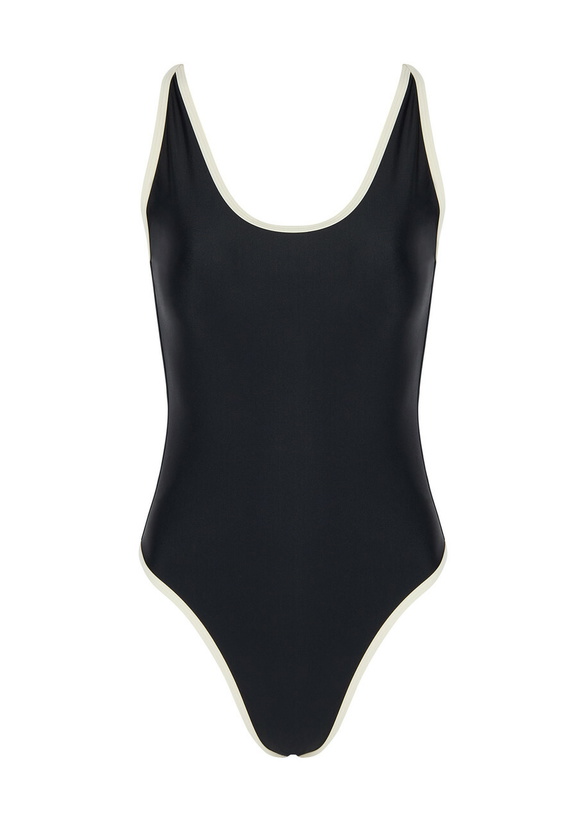 Photo: Solaqua Swim II Piped-trim Swimsuit Black