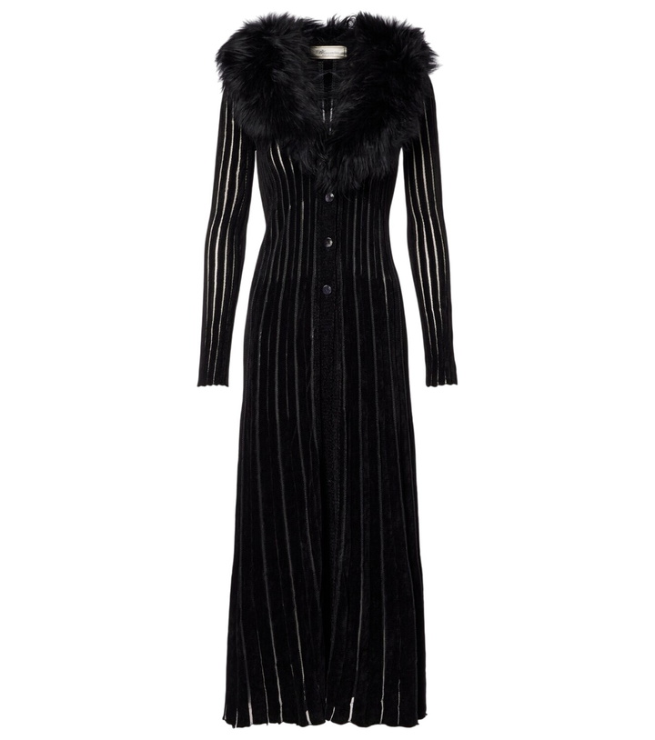 Photo: Blumarine Shearling-trimmed striped cardigan