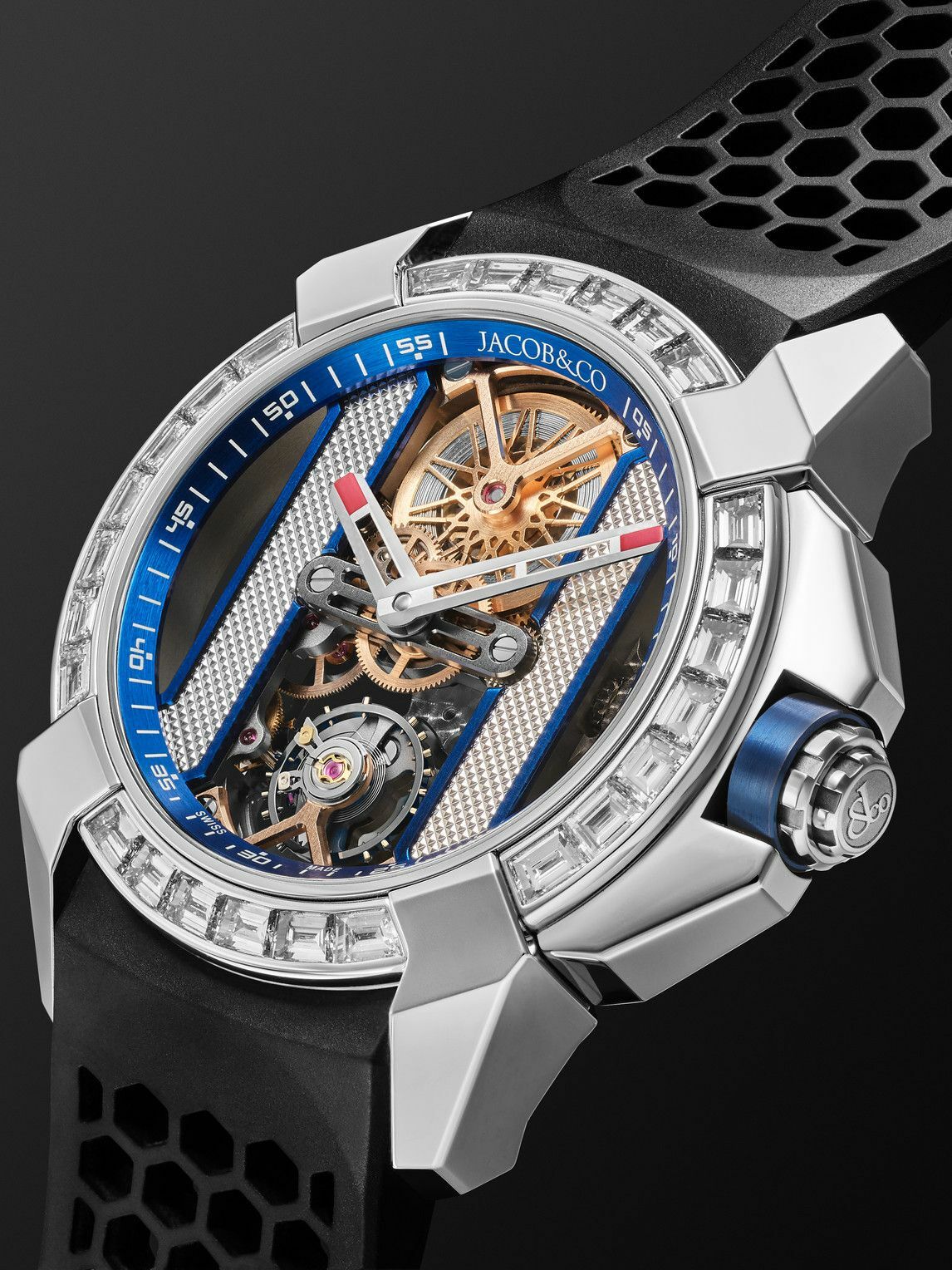 Jacob & Co. - Epic X Limited Edition Hand-Wound Skeleton Chronograph 44mm Stainless Steel, Rubber and Diamond Watch, Ref. No. EX120.10.AB.AB.ABRUA
