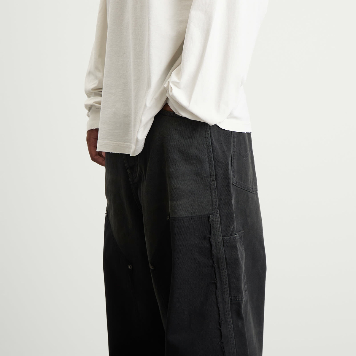 Balenciaga Men's Grunge Ripped Off Baggy Trousers in Black/Green