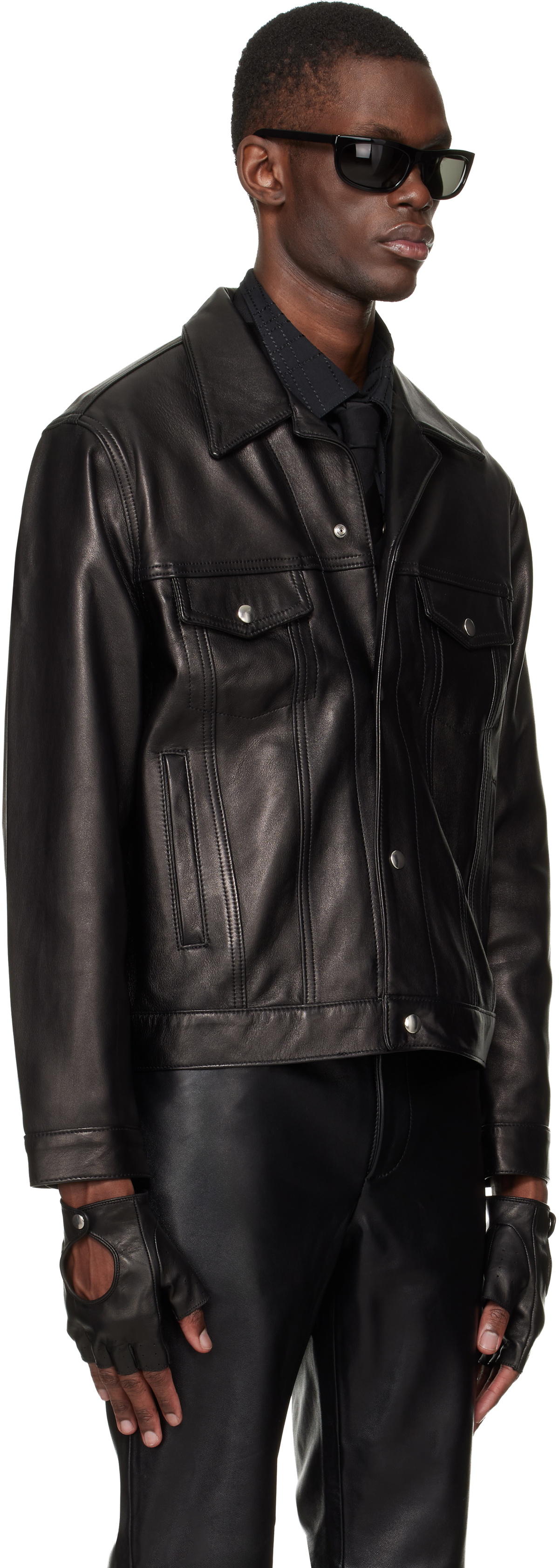 Ernest W. Baker Black Diamond Spread Collar Leather Jacket