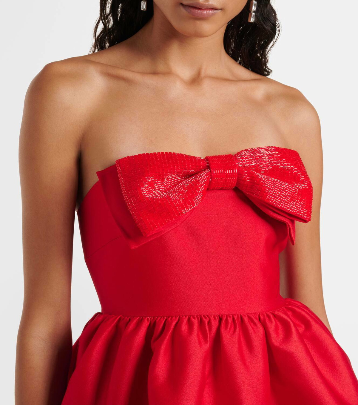 Self Portrait Girls Linen Bow Dress in Red main image 0