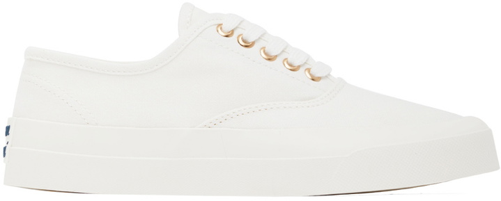 Photo: Maison Kitsuné White Canvas Laced Low-Top Sneakers