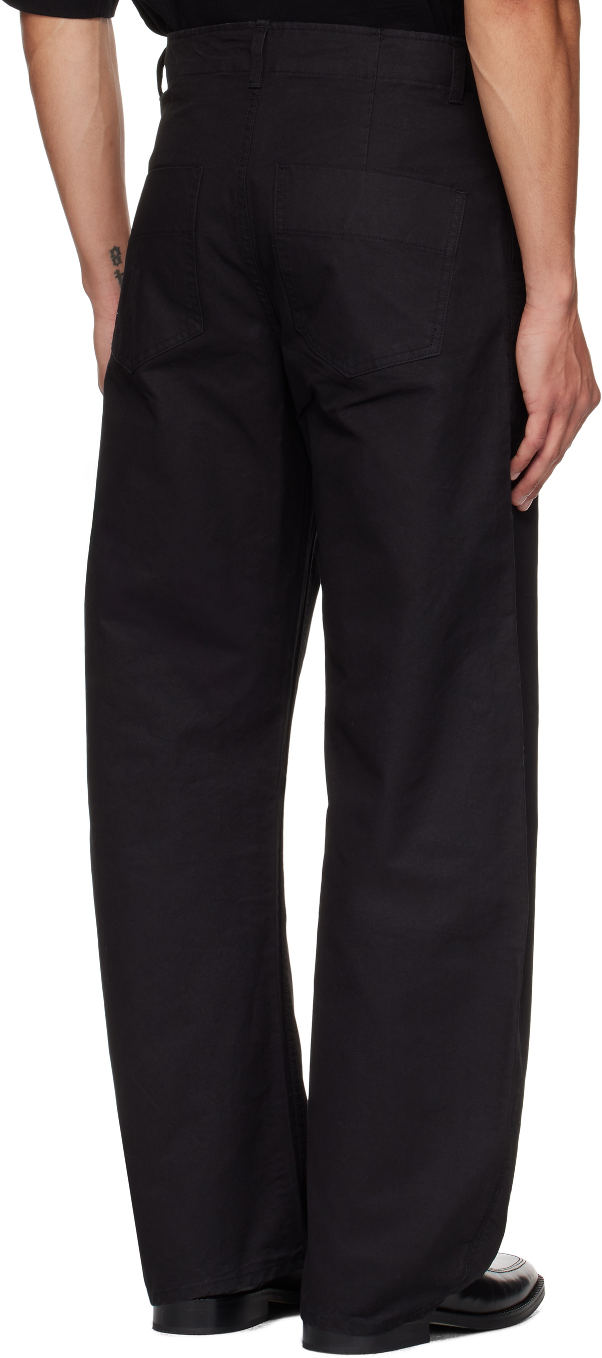 COOR Black Deep Curved Washed Cotton Trousers COOR