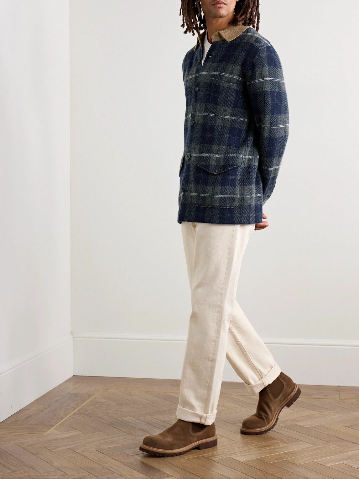 Guest In Residence - Checked Wool and Cashmere-Blend Overshirt - Blue