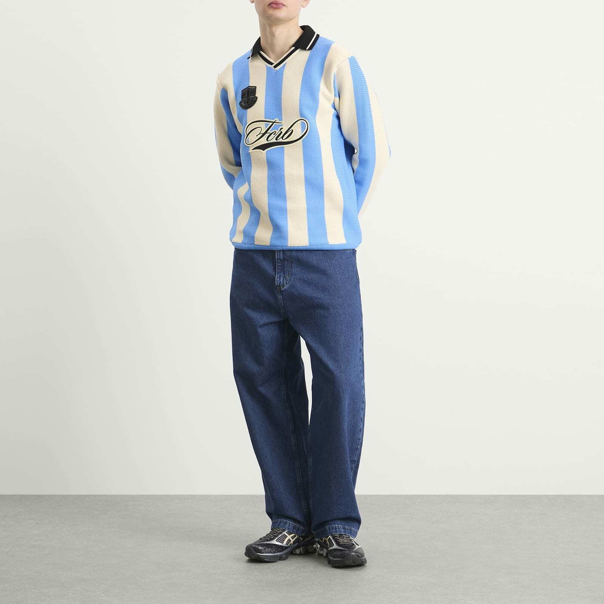 F.C. Real Bristol Men's Stripe Knit Football Shirt in Light Blue