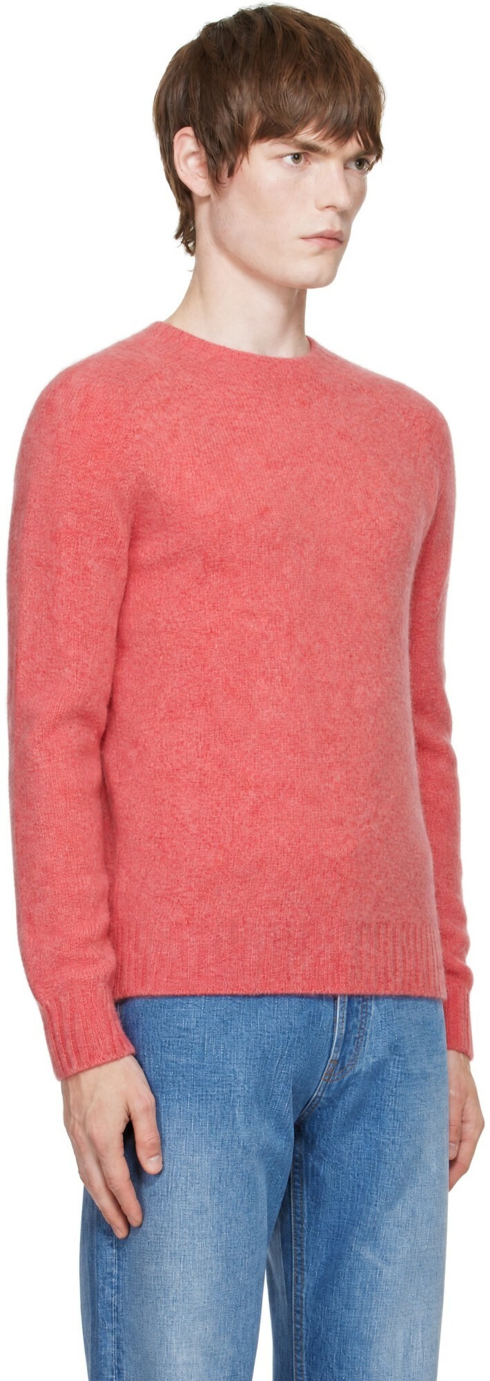 Drake's Pink Brushed Shetland Crewneck Sweater