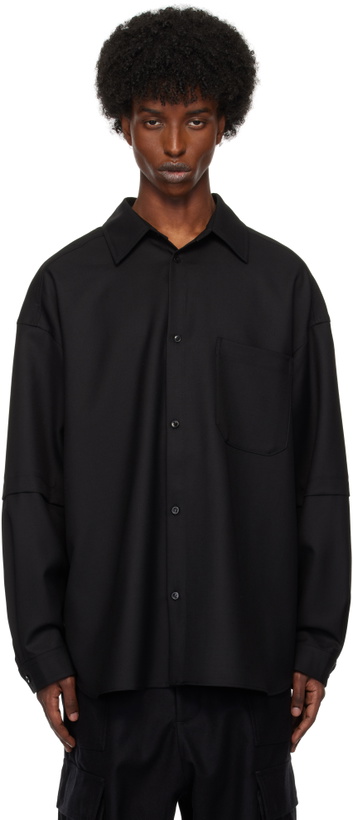 Photo: Lownn Black Wool Twill Layered Shirt