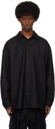 Lownn Black Wool Twill Layered Shirt