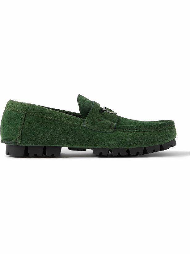 Photo: FERRAGAMO - Embellished Suede Driving Shoes - Green