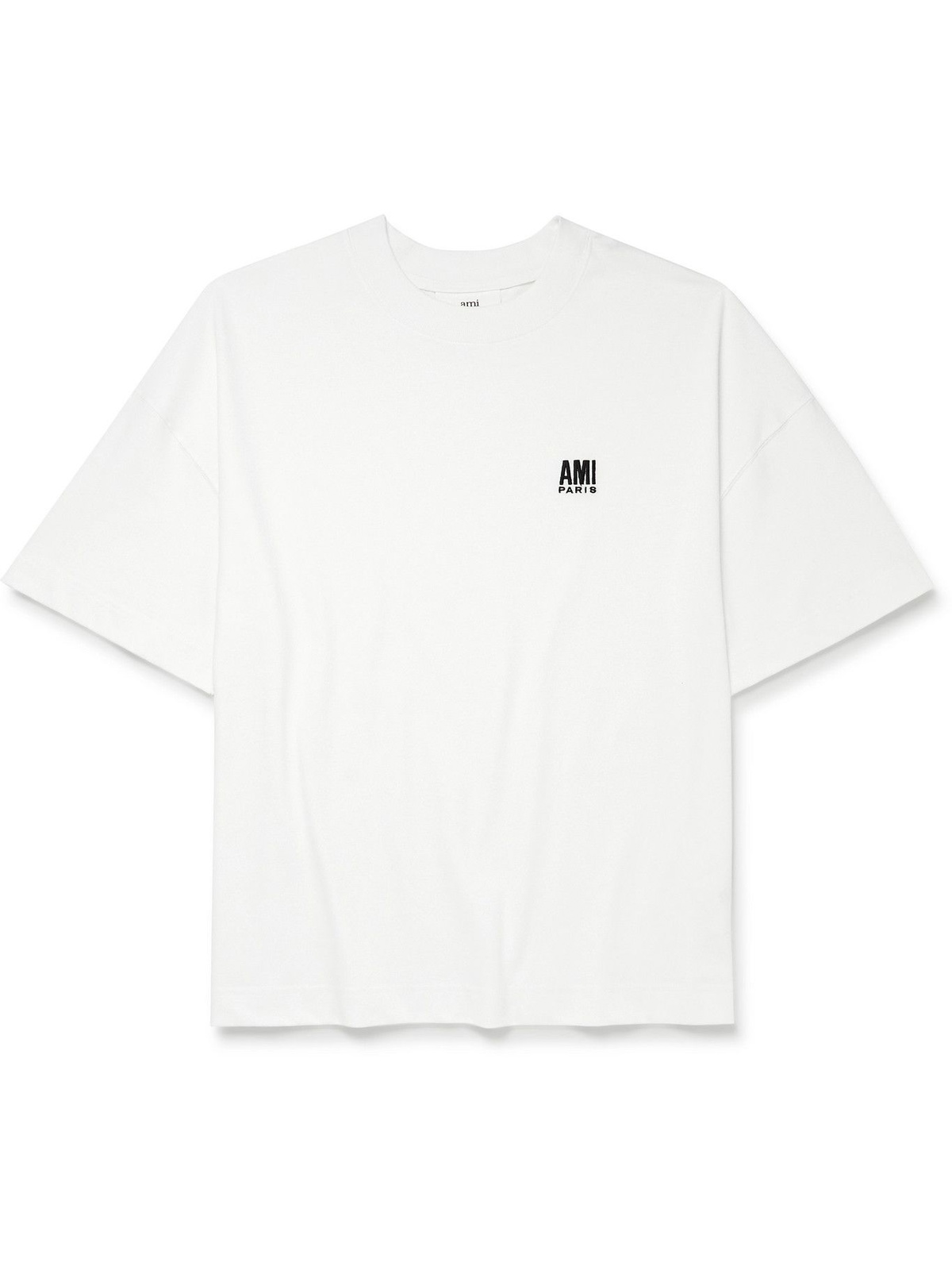 AMI PARIS - Oversized Logo-Embroidered Cotton-Jersey T-Shirt - White