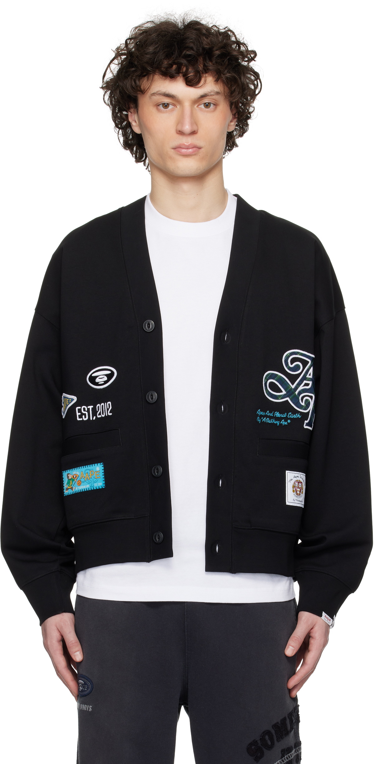 A BATHING APE カーディガン EMBROIDERY SHAGGY KNIT CARDIGAN
