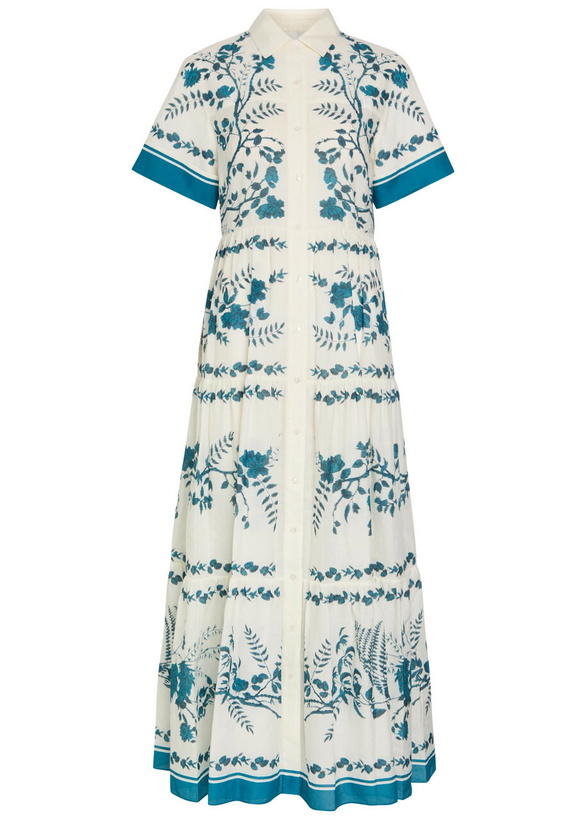 Photo: Erdem Floral-print Cotton and Linen-blend Midi Shirt Dress Blue