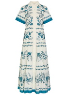 Erdem Floral-print Cotton and Linen-blend Midi Shirt Dress Blue