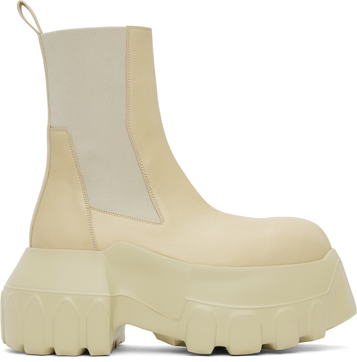 Photo: Rick Owens Beige Hollywood Beatle Mega Tractor Chelsea Boots