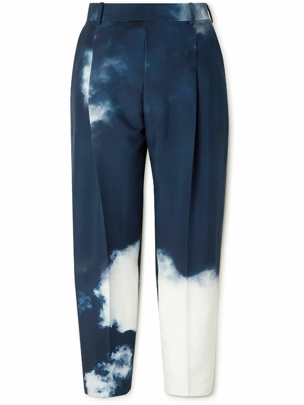 Photo: Alexander McQueen - Blue Sky TStraight-Leg Pleated Printed Cady Trousers - Blue