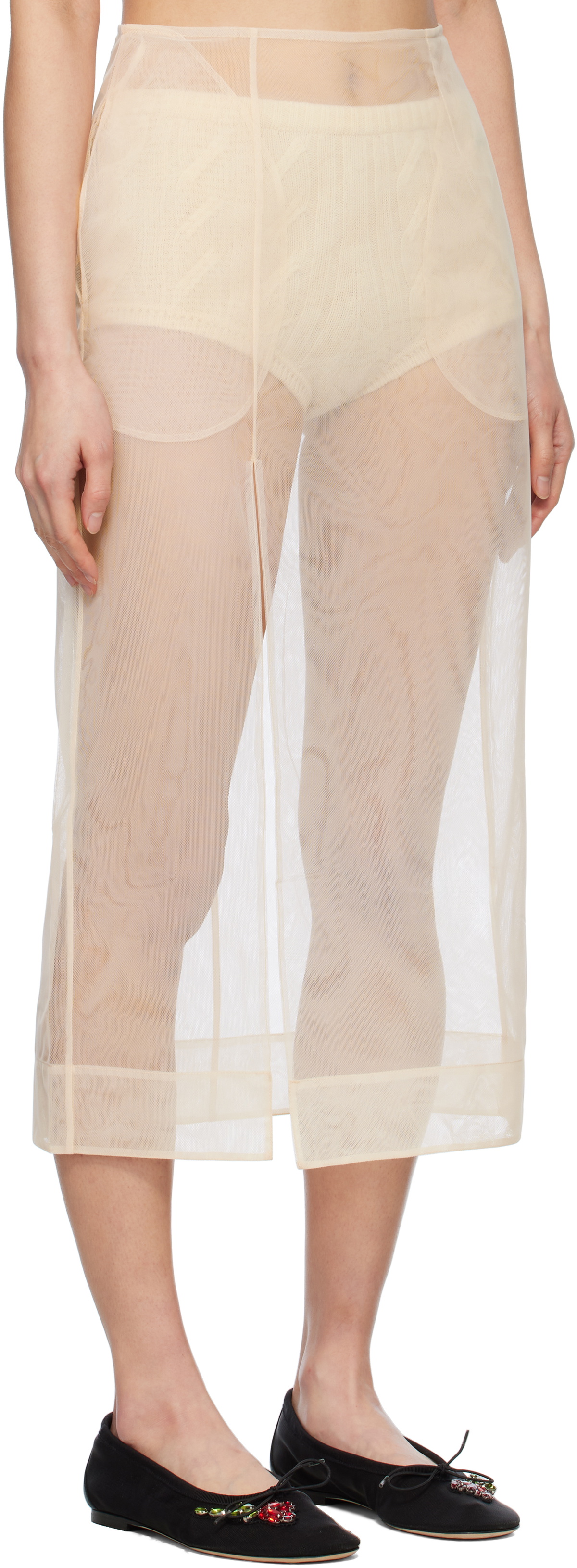 Simone Rocha Beige Sheer Slit Pencil Midi Skirt Simone Rocha