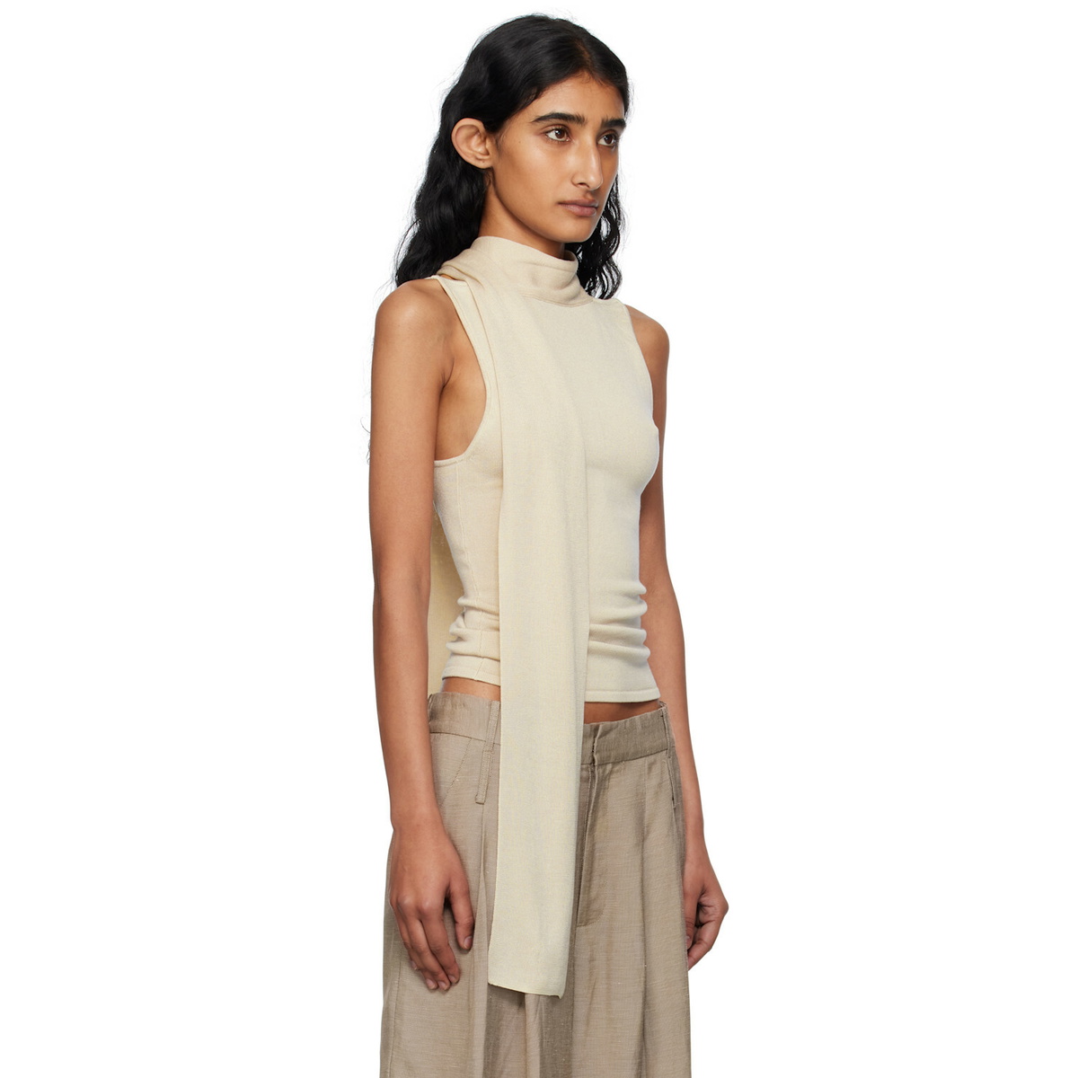 St. Agni Beige Knit Scarf Top