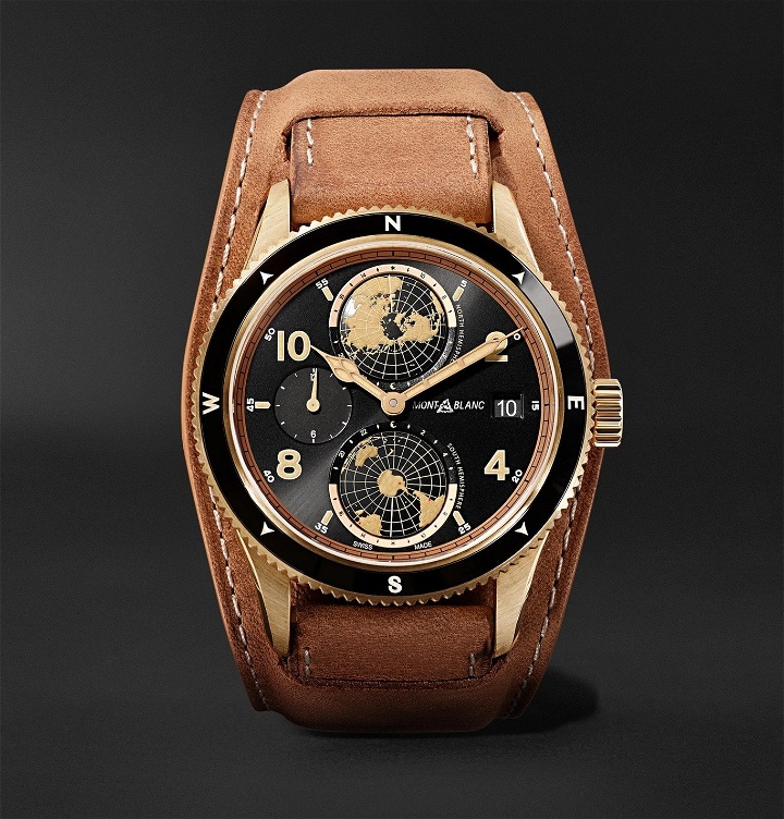 Photo: Montblanc - 1858 Geosphere Limited Edition Automatic 42mm Bronze and Leather Watch, Ref. No. 117840 - Brown