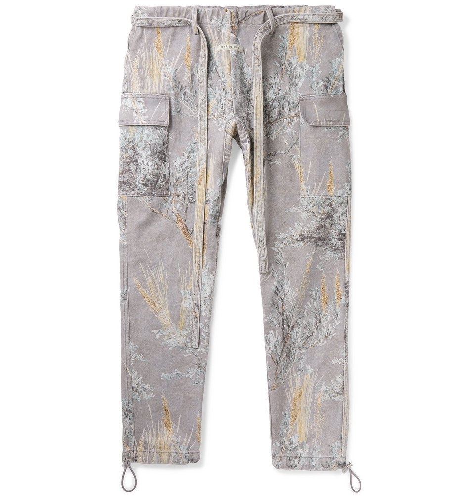 Photo: Fear of God - Tapered Printed Denim Cargo Trousers - Gray