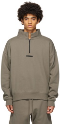 Essentials Taupe Mock Neck Half-Zip Sweatshirt