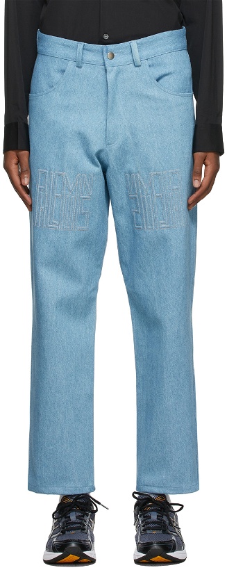 Photo: Phlemuns SSENSE Exclusive Blue Emboss Stitch Jeans