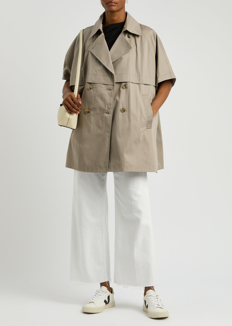 Herno Double-breasted Cotton Trench Cape Taupe