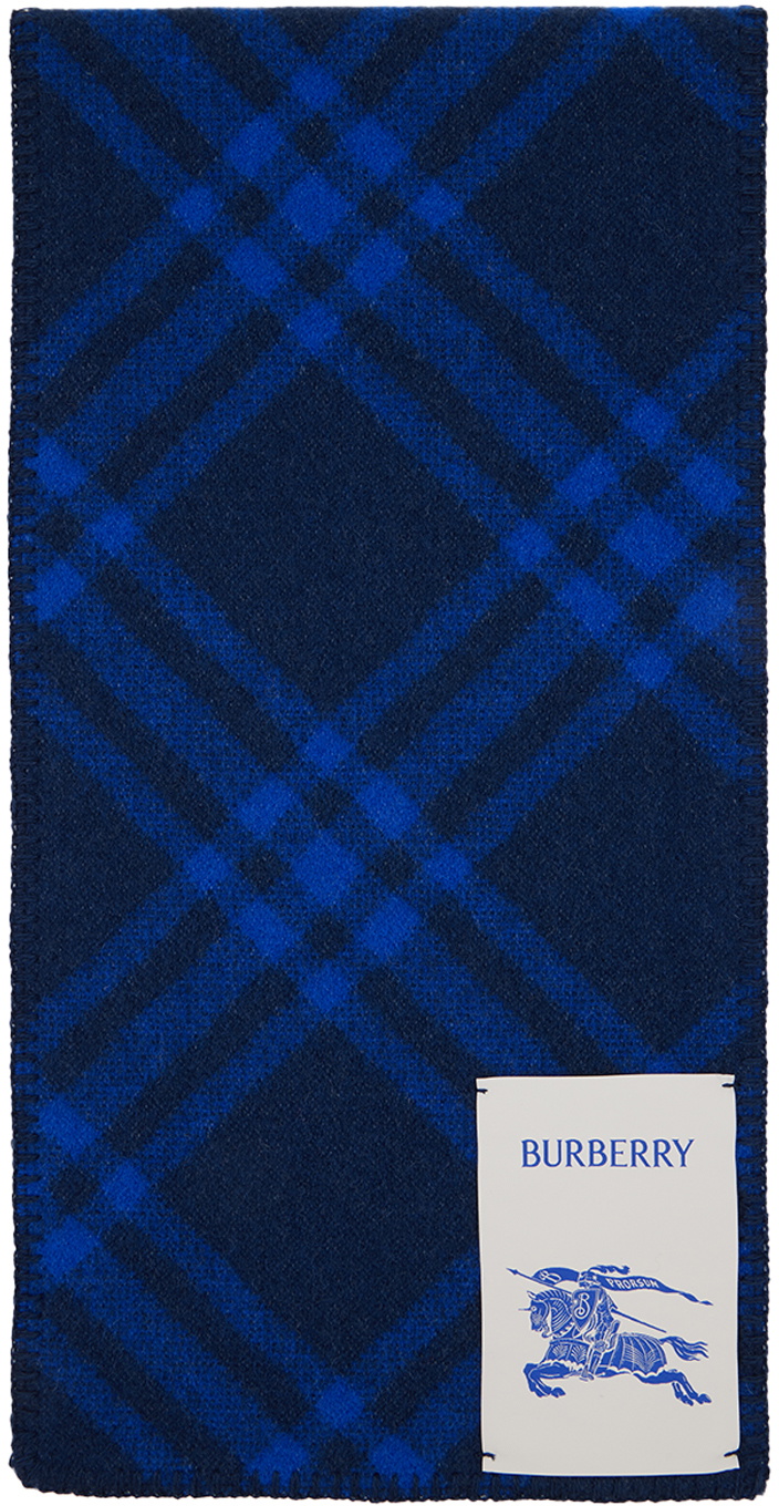 Burberry Navy & Blue Check Wool Scarf Burberry