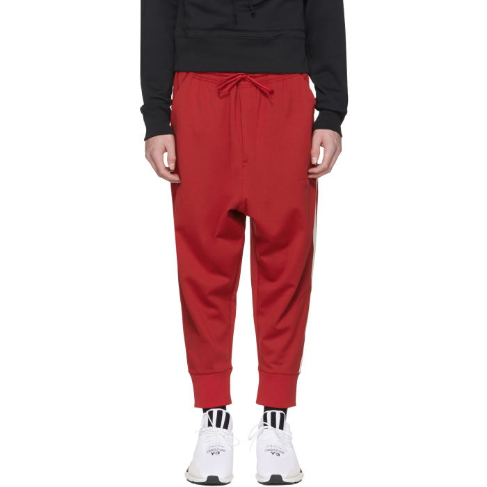 Photo: Y-3 Red Logo 3-Stripes Track Pants 