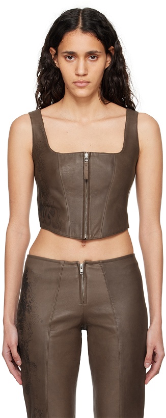 Photo: Jean Paul Gaultier Brown 'The Tattoo' Leather Tank Top