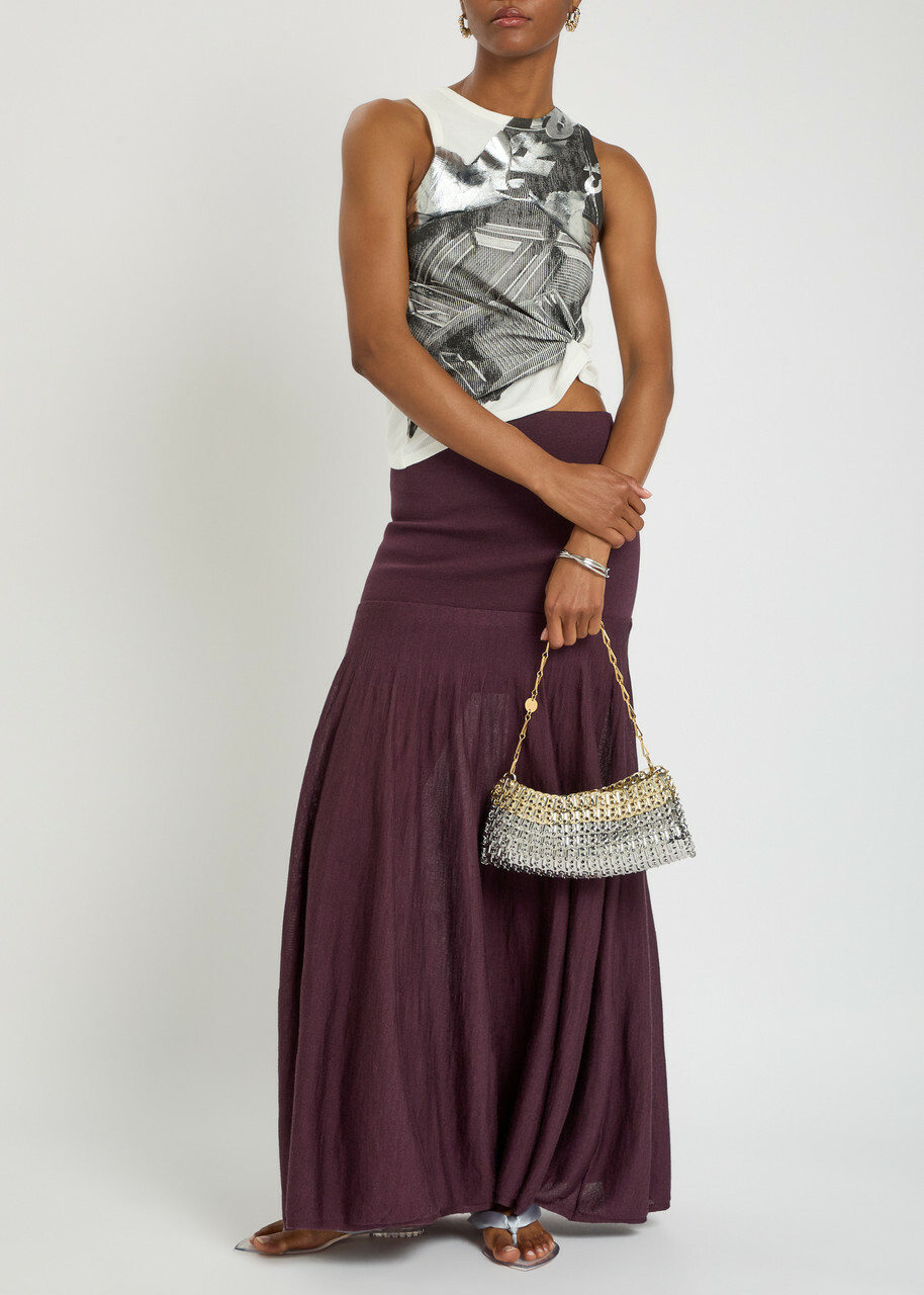 Rabanne Metallic-print Stretch-cotton Tank top White And Black