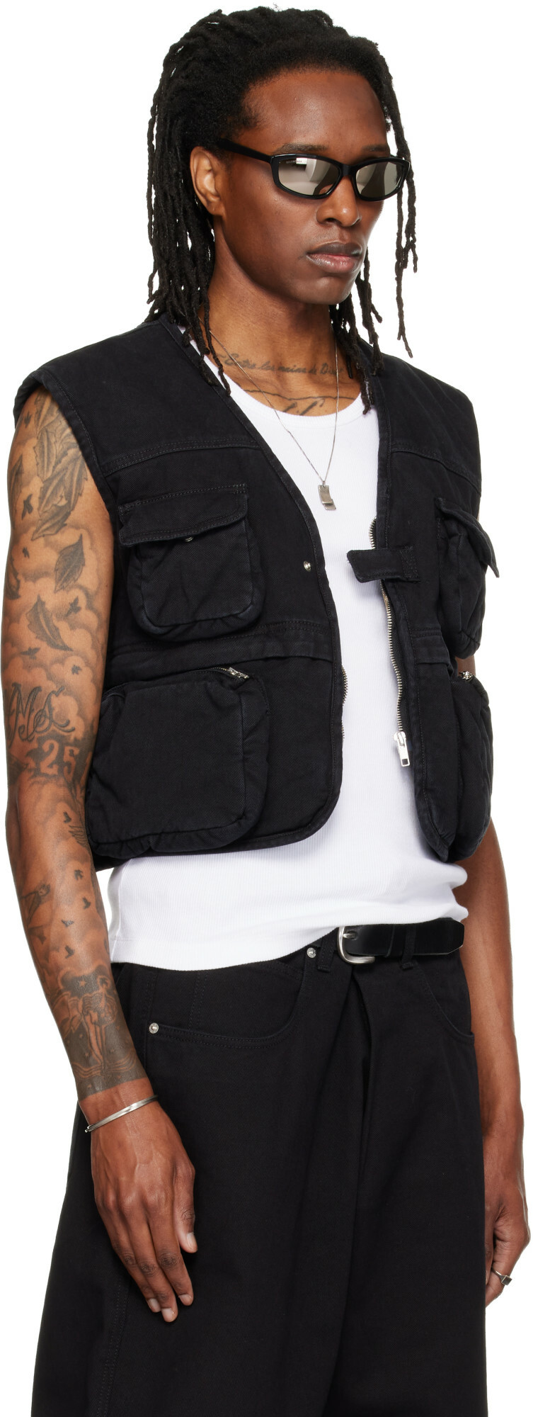 LU'U DAN Black Wadded Cargo Vest